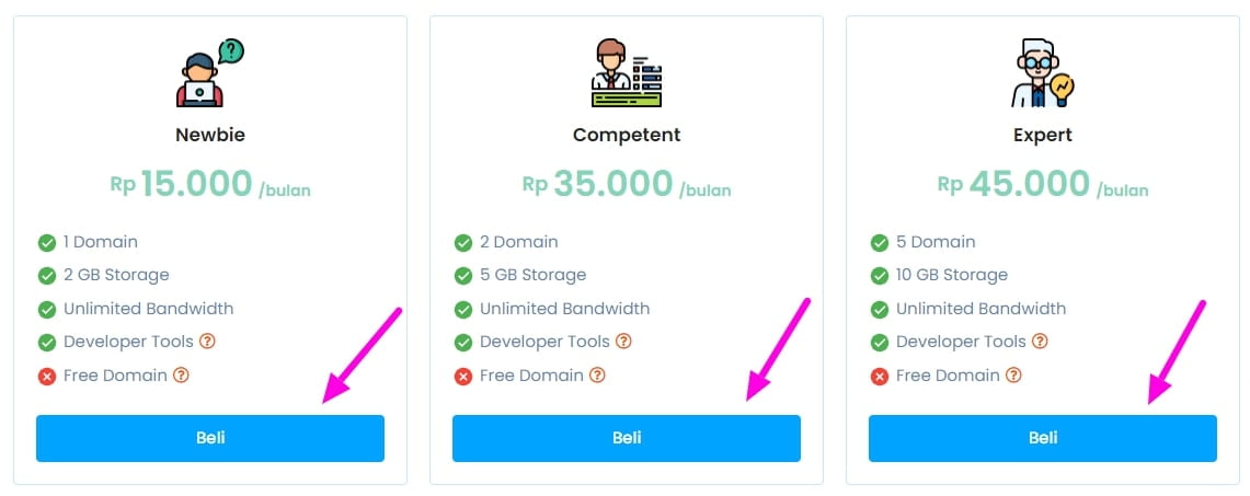 Memilih paket Developer Hosting di AnymHost