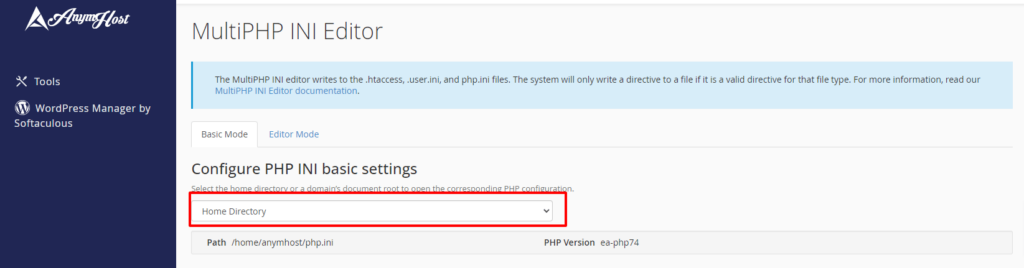 Memilih directory pada MultiPHP INI Editor