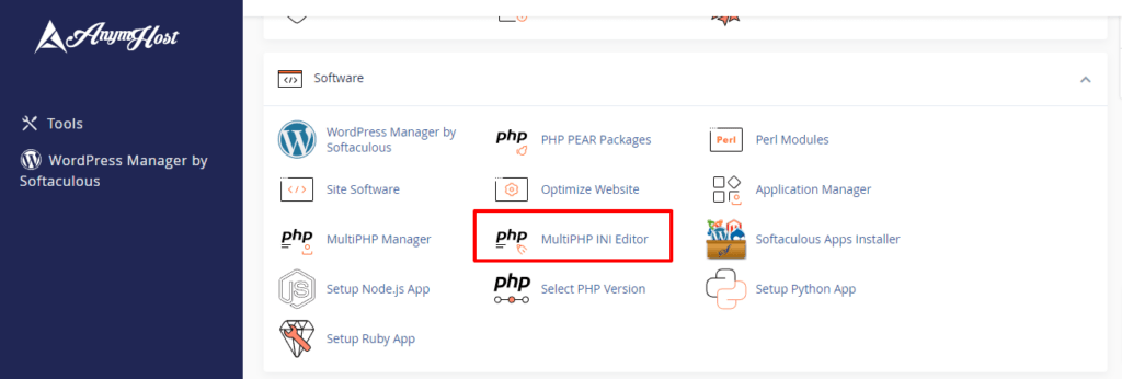Menu Multi PHP INI Manager di cPanel
