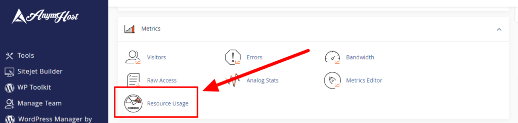 Menu Resource Usage pada hosting
