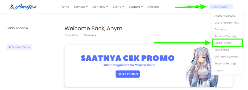 view hosting login anymhost