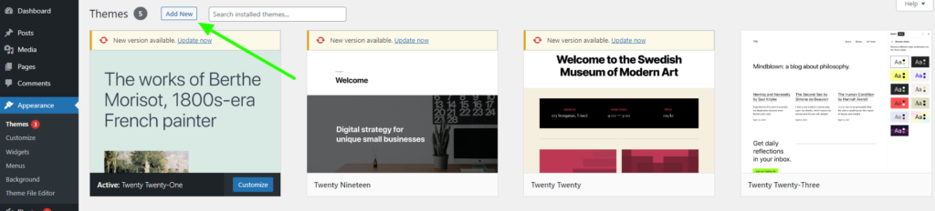 tambahkan theme wordpress