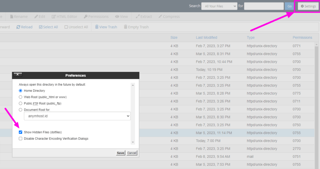 show hidden file cpanel file manager