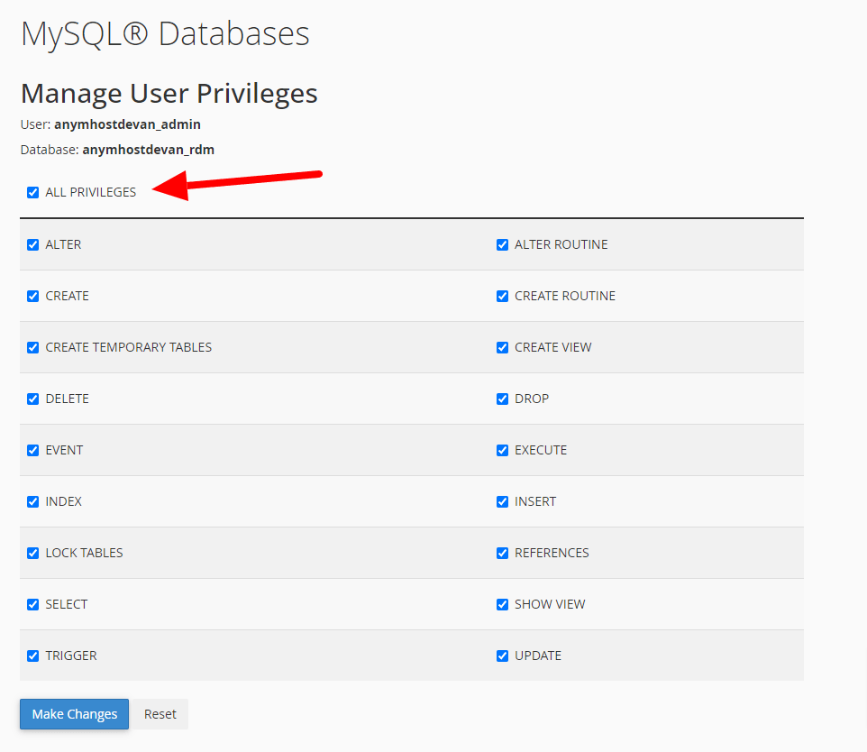 database priviledge