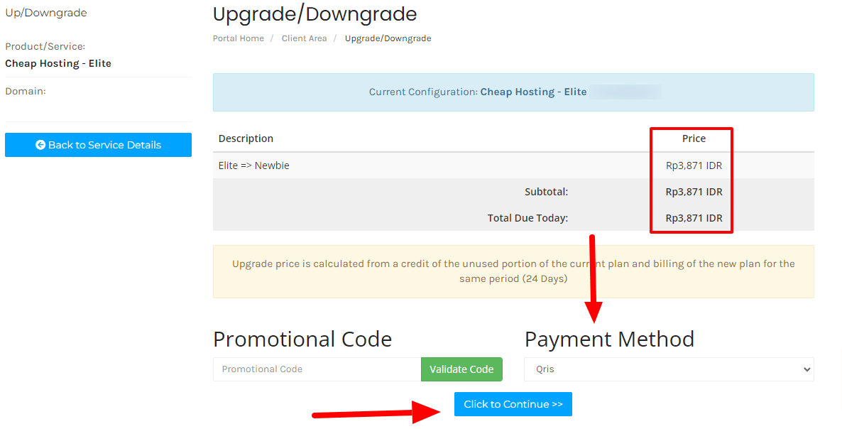 pembayaran upgrade layanan anymhost