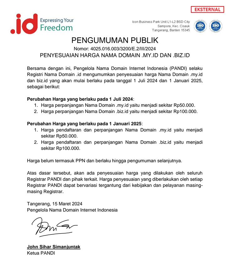 kenaikan harga domain .my.id dan .biz.id
