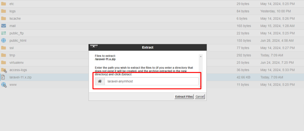 extract file manager cpanel