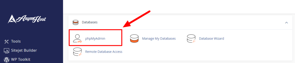 buka phpmyadmin di hosting cpanel