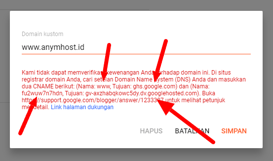 error custom domain blogger
