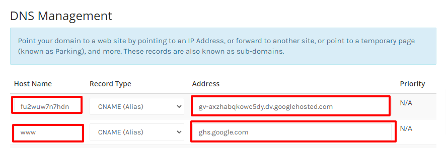 custom dns domain blogger