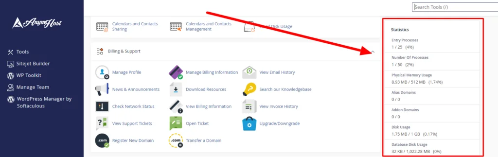 statistik penggunaan resource pada hosting anymhost