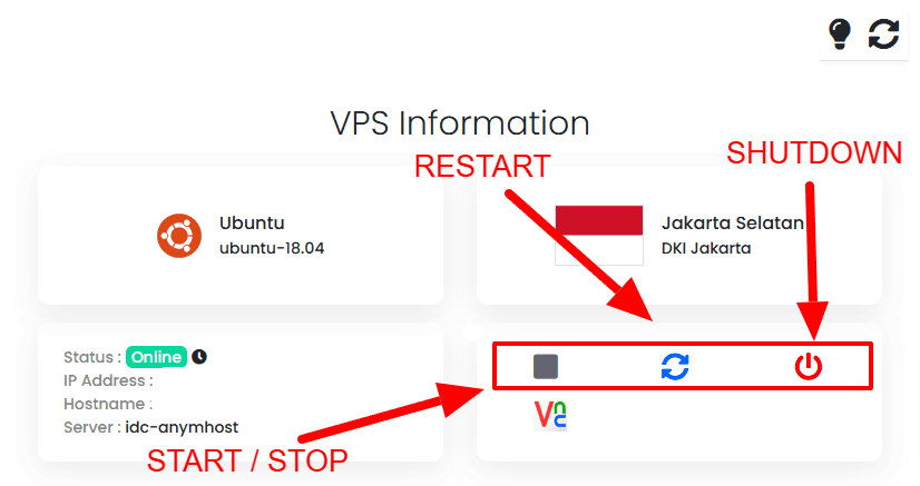 start, stop, and restart VPS