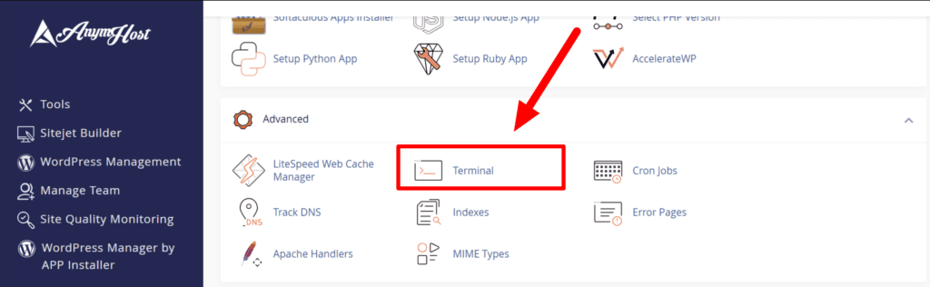 terminal hosting cpanel anymhost