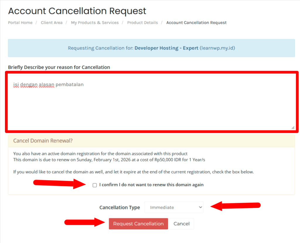 request cancellation hosting