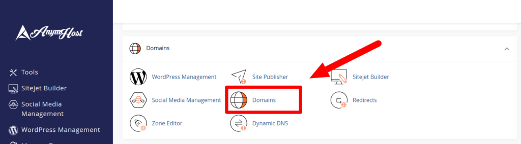 menu domain cpanel anymhost