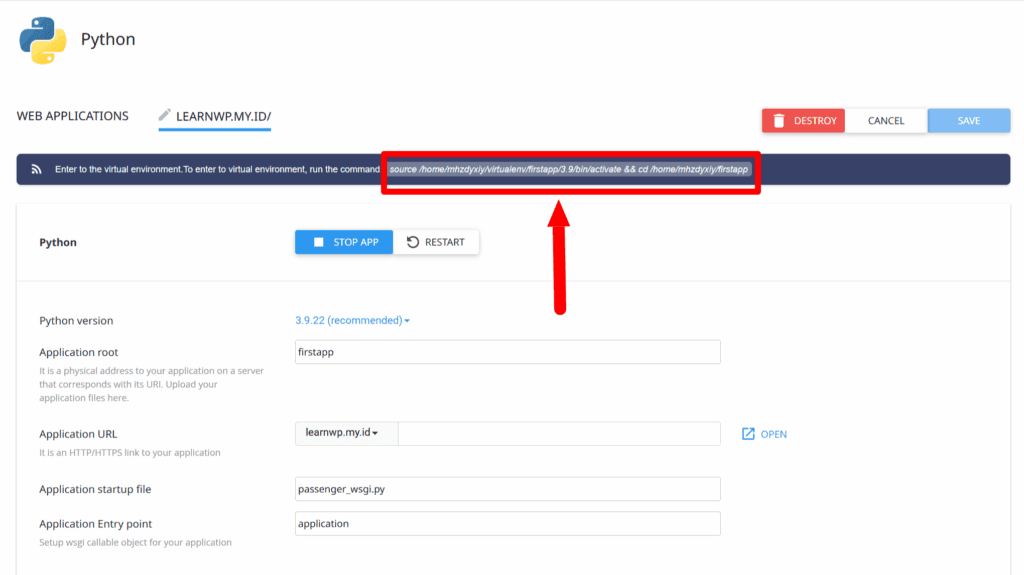 python app running cpanel
