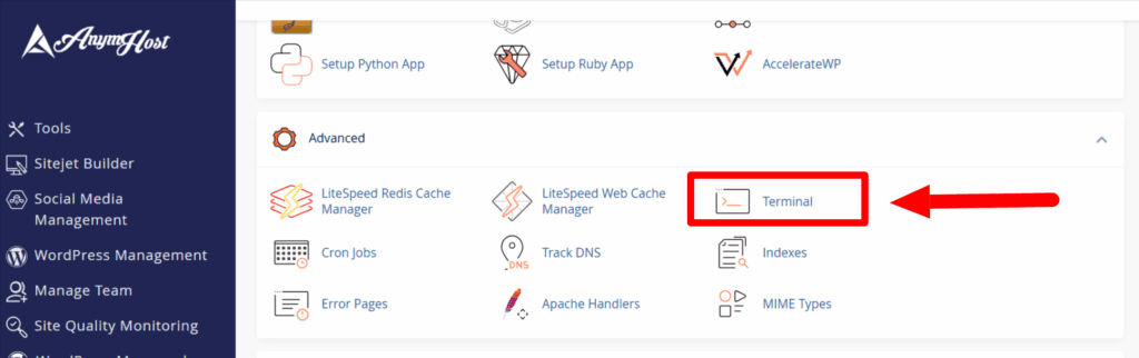 terminal hosting cpanel anymhost