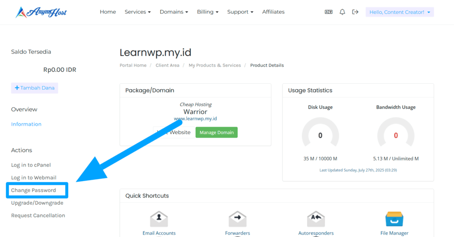 change password cpanel