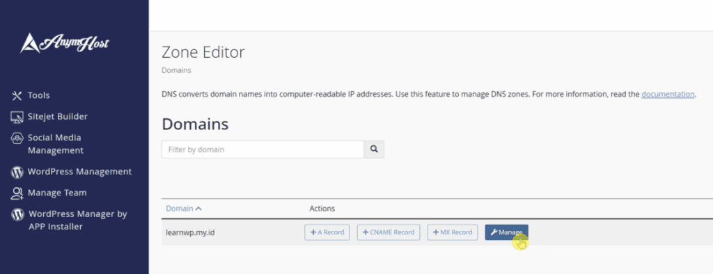 manage dns record domain cpanel