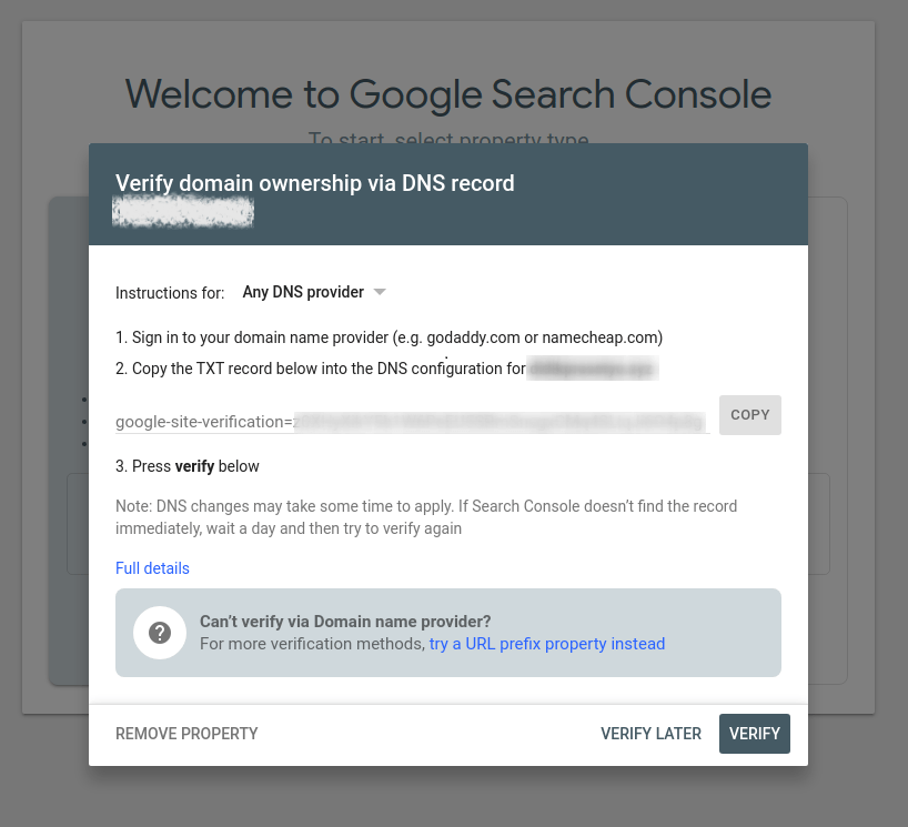 cara verifikasi domain di seacrh console